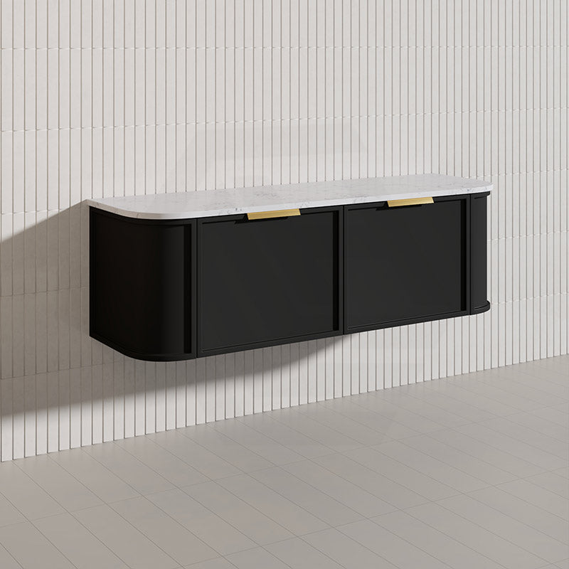 1500mm Houston Plywood Curved Wall Hung Vanity Matt White/Black Single/Double Bowls With Variant Color Handle