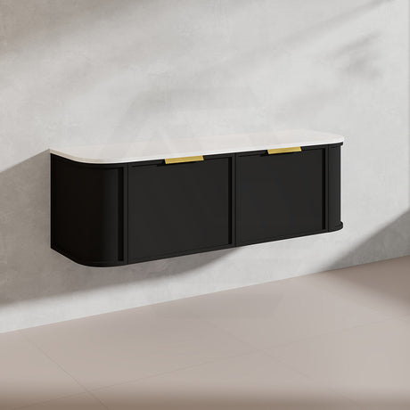 1500mm Houston Plywood Curved Wall Hung Vanity Matt White/Black Single/Double Bowls With Variant Color Handle