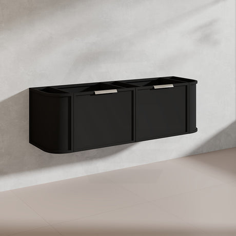 1500mm Houston Plywood Curved Wall Hung Vanity Matt White/Black Single/Double Bowls With Variant Color Handle