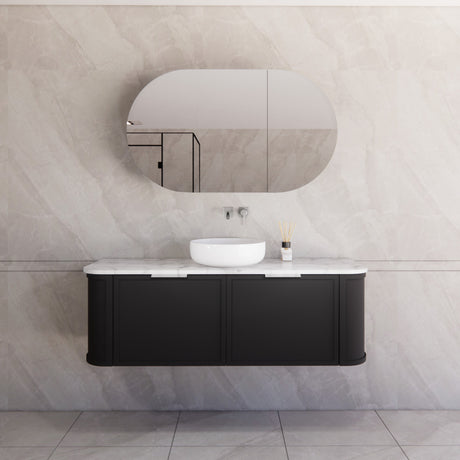 600-1500mm Houston Matt White/Black Plywood Curved Wall Hung Vanity With Variant Color Handle