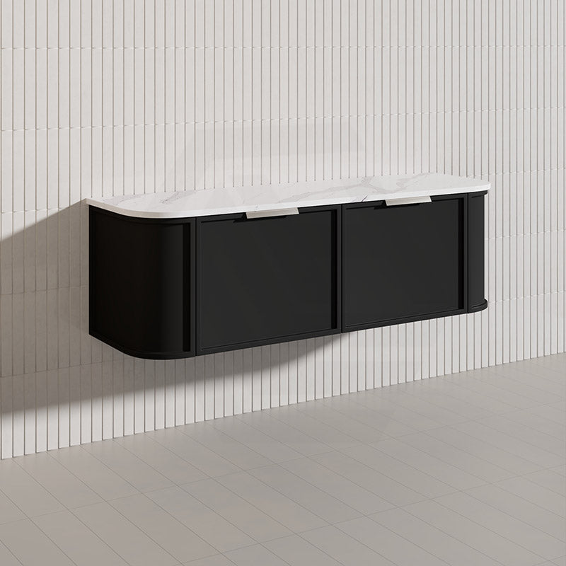 1500mm Houston Plywood Curved Wall Hung Vanity Matt White/Black Single/Double Bowls With Variant Color Handle