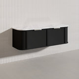 1500mm Houston Plywood Curved Wall Hung Vanity Matt White/Black Single/Double Bowls With Variant Color Handle