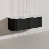 1500mm Houston Plywood Curved Wall Hung Vanity Matt White/Black Single/Double Bowls With Variant Color Handle