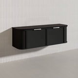 1500mm Houston Plywood Curved Wall Hung Vanity Matt White/Black Single/Double Bowls With Variant Color Handle