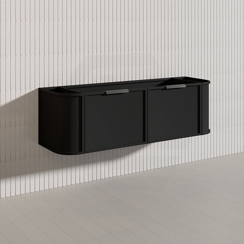1500mm Houston Plywood Curved Wall Hung Vanity Matt White/Black Single/Double Bowls With Variant Color Handle