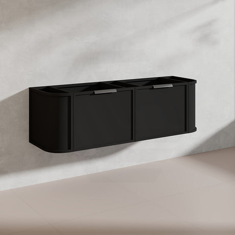 1500mm Houston Plywood Curved Wall Hung Vanity Matt White/Black Single/Double Bowls With Variant Color Handle