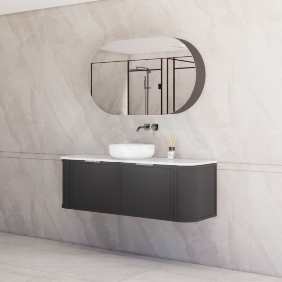 600-1500mm Houston Matt White/Black Plywood Curved Wall Hung Vanity With Variant Color Handle