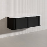 1500mm Houston Plywood Curved Wall Hung Vanity Matt White/Black Single/Double Bowls With Variant Color Handle