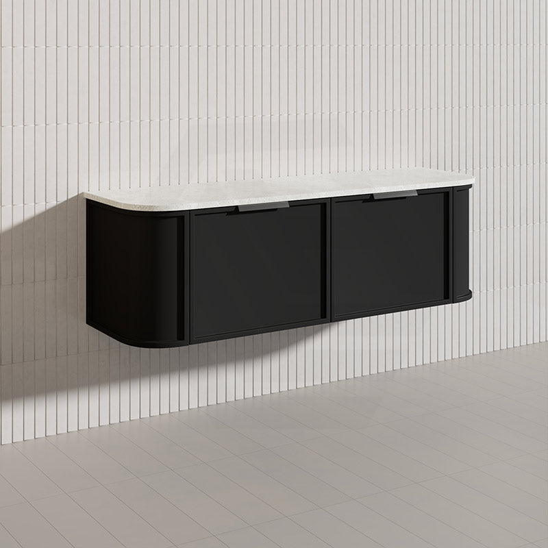 1500mm Houston Plywood Curved Wall Hung Vanity Matt White/Black Single/Double Bowls With Variant Color Handle