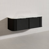1500mm Houston Plywood Curved Wall Hung Vanity Matt White/Black Single/Double Bowls With Variant Color Handle