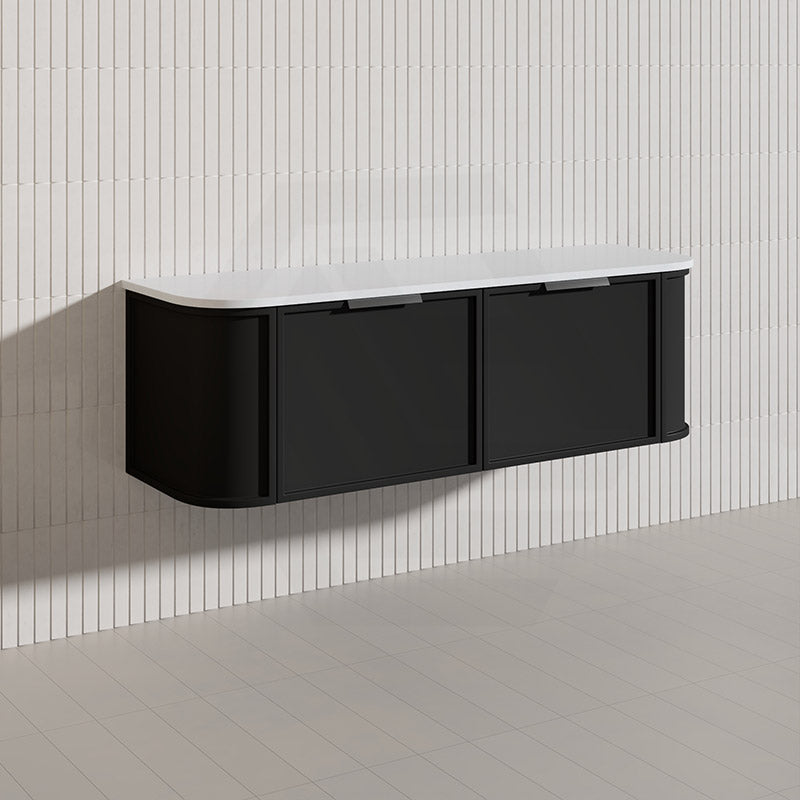 1500mm Houston Plywood Curved Wall Hung Vanity Matt White/Black Single/Double Bowls With Variant Color Handle