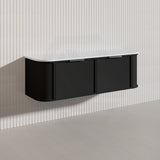 1500mm Houston Plywood Curved Wall Hung Vanity Matt White/Black Single/Double Bowls With Variant Color Handle