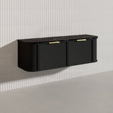 1500mm Houston Plywood Curved Wall Hung Vanity Matt White/Black Single/Double Bowls With Variant Color Handle