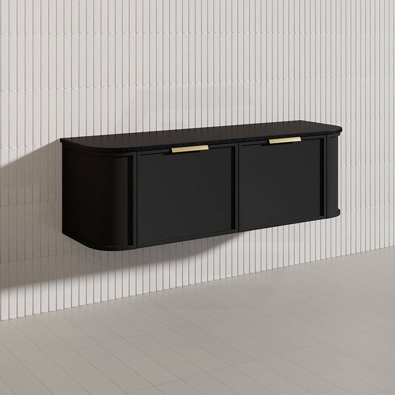 1500mm Houston Plywood Curved Wall Hung Vanity Matt White/Black Single/Double Bowls With Variant Color Handle