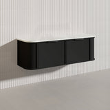 1500mm Houston Plywood Curved Wall Hung Vanity Matt White/Black Single/Double Bowls With Variant Color Handle