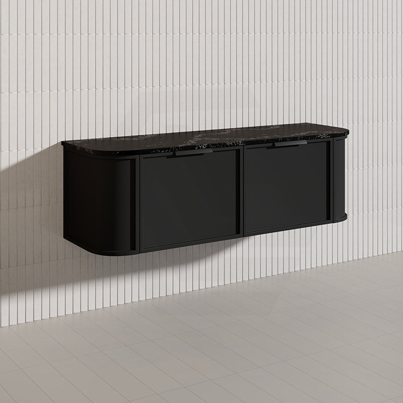 1500mm Houston Plywood Curved Wall Hung Vanity Matt White/Black Single/Double Bowls With Variant Color Handle
