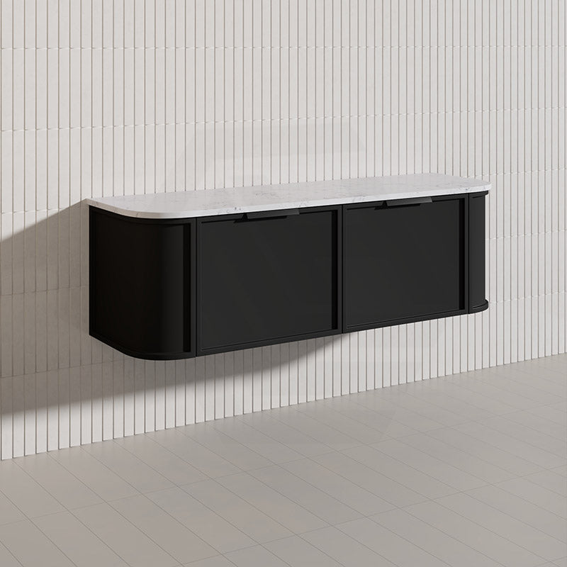 1500mm Houston Plywood Curved Wall Hung Vanity Matt White/Black Single/Double Bowls With Variant Color Handle