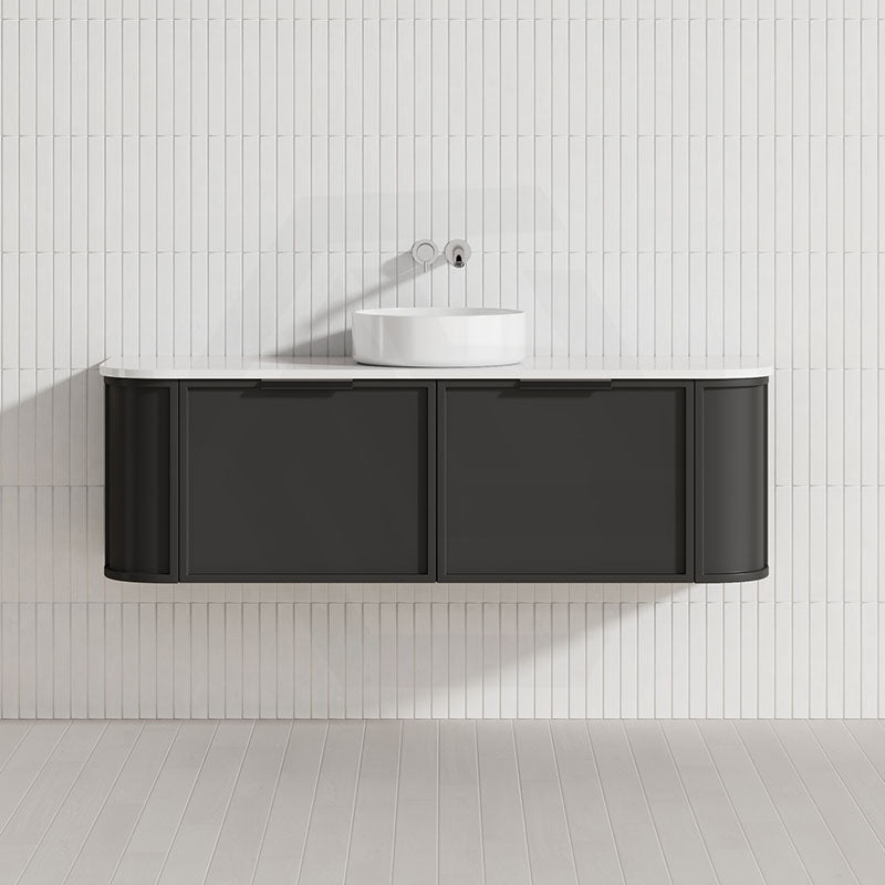 600-1500mm Houston Matt White/Black Plywood Curved Wall Hung Vanity With Variant Color Handle