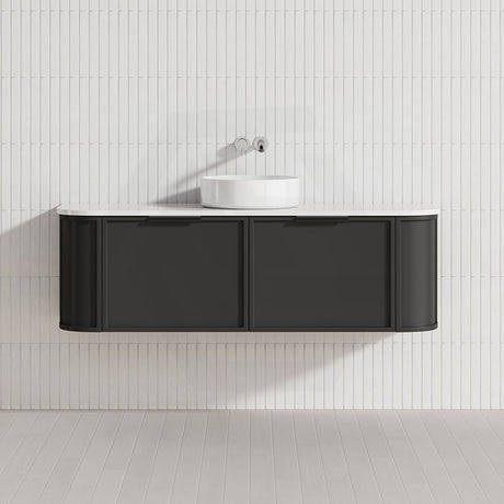 600-1500mm Houston Matt White/Black Plywood Curved Wall Hung Vanity With Variant Color Handle