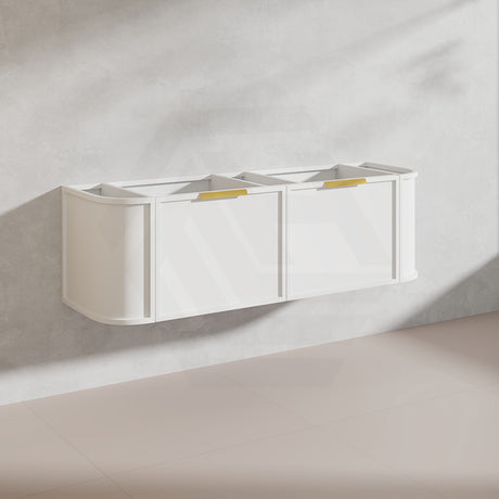 1500mm Houston Plywood Curved Wall Hung Vanity Matt White/Black Single/Double Bowls With Variant Color Handle