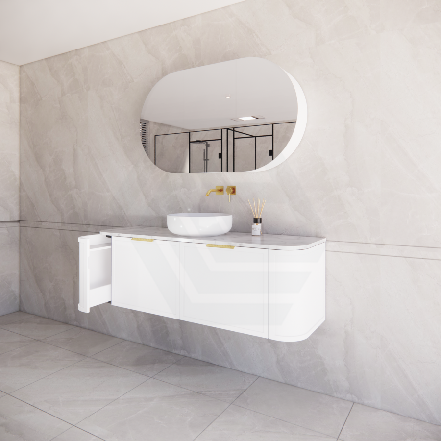 600-1500mm Houston Matt White/Black Plywood Curved Wall Hung Vanity With Variant Color Handle