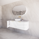 600-1500mm Houston Matt White/Black Plywood Curved Wall Hung Vanity With Variant Color Handle