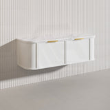 1500mm Houston Plywood Curved Wall Hung Vanity Matt White/Black Single/Double Bowls With Variant Color Handle
