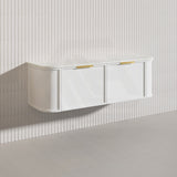 1500mm Houston Plywood Curved Wall Hung Vanity Matt White/Black Single/Double Bowls With Variant Color Handle