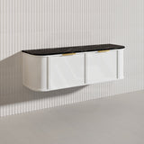 1500mm Houston Plywood Curved Wall Hung Vanity Matt White/Black Single/Double Bowls With Variant Color Handle