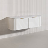 1500mm Houston Plywood Curved Wall Hung Vanity Matt White/Black Single/Double Bowls With Variant Color Handle