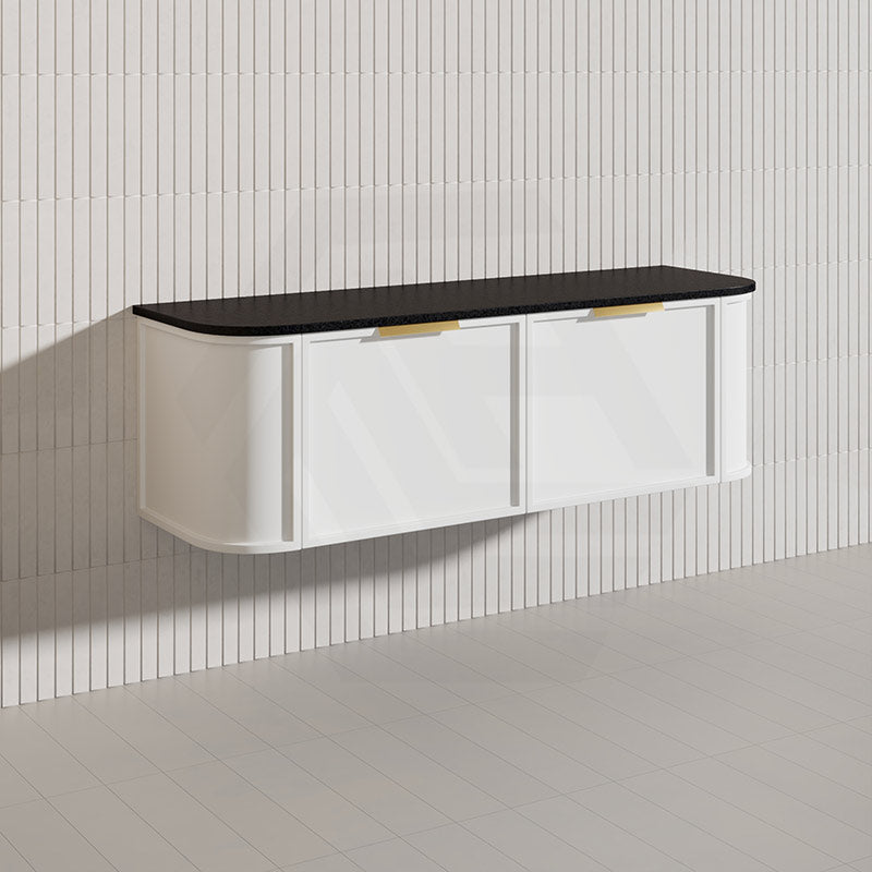 1500mm Houston Plywood Curved Wall Hung Vanity Matt White/Black Single/Double Bowls With Variant Color Handle