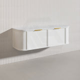 1500mm Houston Plywood Curved Wall Hung Vanity Matt White/Black Single/Double Bowls With Variant Color Handle