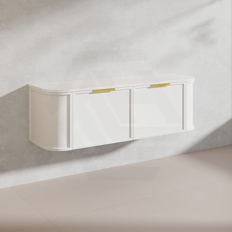 1500mm Houston Plywood Curved Wall Hung Vanity Matt White/Black Single/Double Bowls With Variant Color Handle