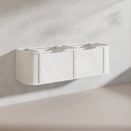 1500mm Houston Plywood Curved Wall Hung Vanity Matt White/Black Single/Double Bowls With Variant Color Handle
