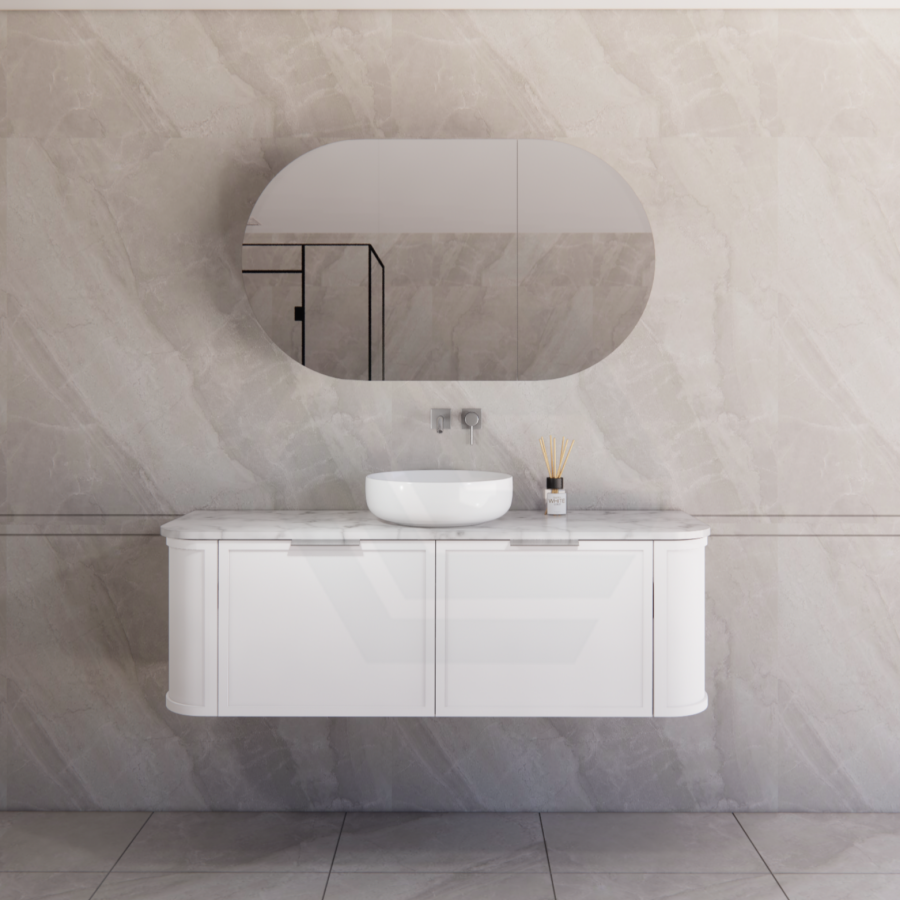 600-1500mm Houston Matt White/Black Plywood Curved Wall Hung Vanity With Variant Color Handle