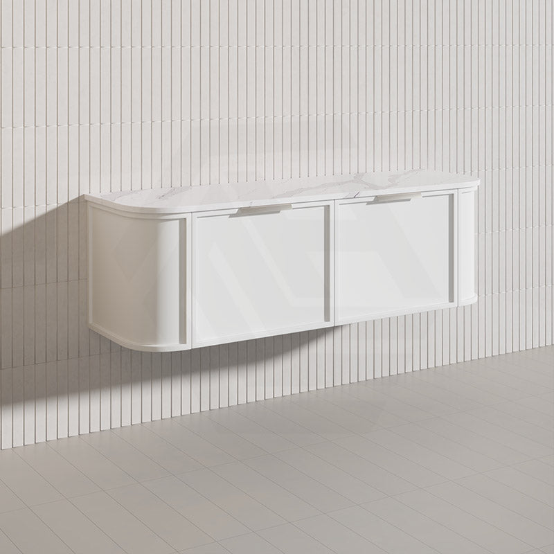 1500mm Houston Plywood Curved Wall Hung Vanity Matt White/Black Single/Double Bowls With Variant Color Handle