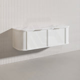 1500mm Houston Plywood Curved Wall Hung Vanity Matt White/Black Single/Double Bowls With Variant Color Handle