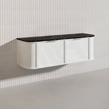 1500mm Houston Plywood Curved Wall Hung Vanity Matt White/Black Single/Double Bowls With Variant Color Handle