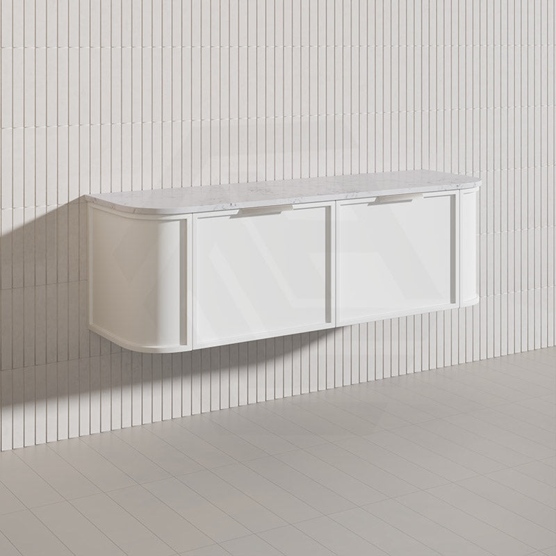 1500mm Houston Plywood Curved Wall Hung Vanity Matt White/Black Single/Double Bowls With Variant Color Handle
