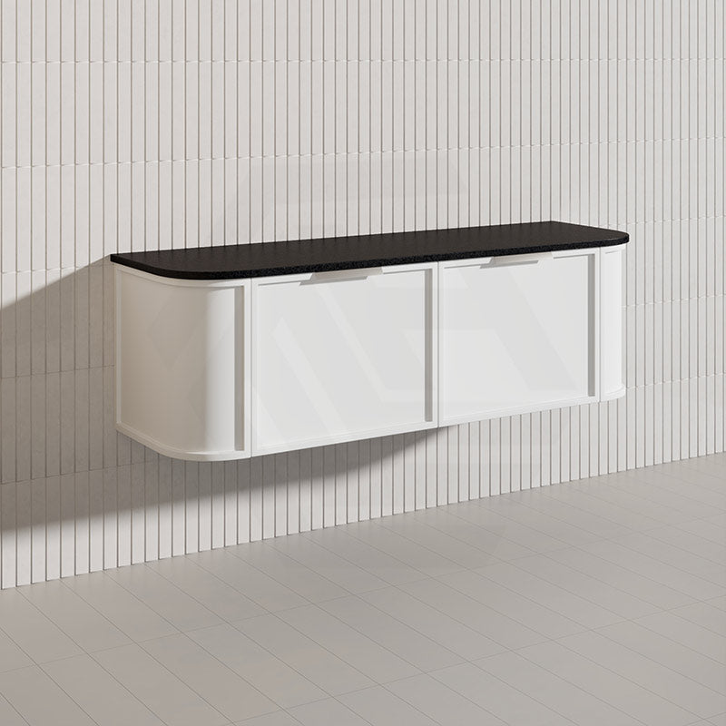 1500mm Houston Plywood Curved Wall Hung Vanity Matt White/Black Single/Double Bowls With Variant Color Handle
