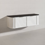1500mm Houston Plywood Curved Wall Hung Vanity Matt White/Black Single/Double Bowls With Variant Color Handle