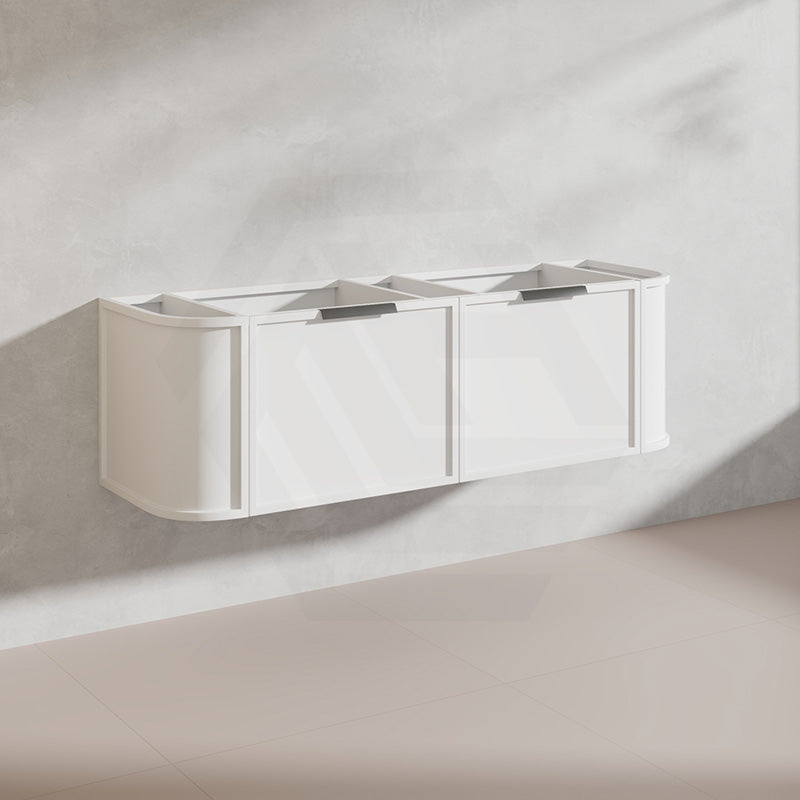 1500mm Houston Plywood Curved Wall Hung Vanity Matt White/Black Single/Double Bowls With Variant Color Handle
