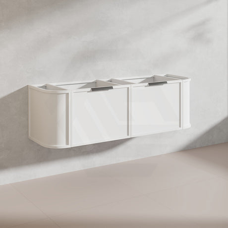 1500mm Houston Plywood Curved Wall Hung Vanity Matt White/Black Single/Double Bowls With Variant Color Handle