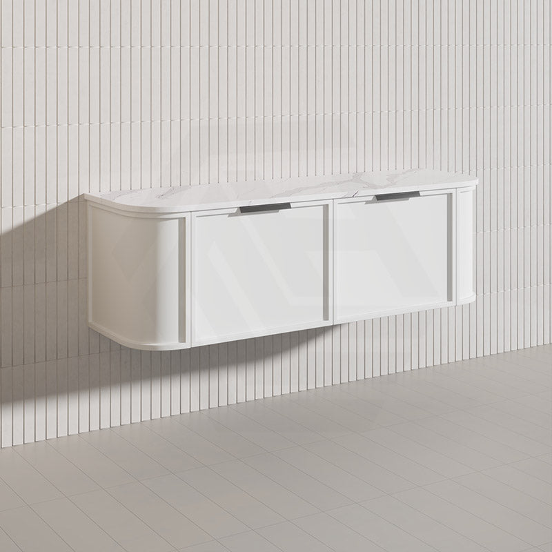 1500mm Houston Plywood Curved Wall Hung Vanity Matt White/Black Single/Double Bowls With Variant Color Handle