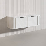 1500mm Houston Plywood Curved Wall Hung Vanity Matt White/Black Single/Double Bowls With Variant Color Handle