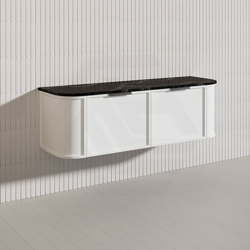 1500mm Houston Plywood Curved Wall Hung Vanity Matt White/Black Single/Double Bowls With Variant Color Handle