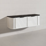 1500mm Houston Plywood Curved Wall Hung Vanity Matt White/Black Single/Double Bowls With Variant Color Handle