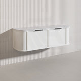 1500mm Houston Plywood Curved Wall Hung Vanity Matt White/Black Single/Double Bowls With Variant Color Handle