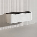 1500mm Houston Plywood Curved Wall Hung Vanity Matt White/Black Single/Double Bowls With Variant Color Handle
