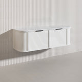 1500mm Houston Plywood Curved Wall Hung Vanity Matt White/Black Single/Double Bowls With Variant Color Handle